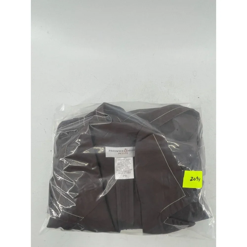 Preswick & Moore Petite Women's Brown Belted Pockets Button Jacket Size PS